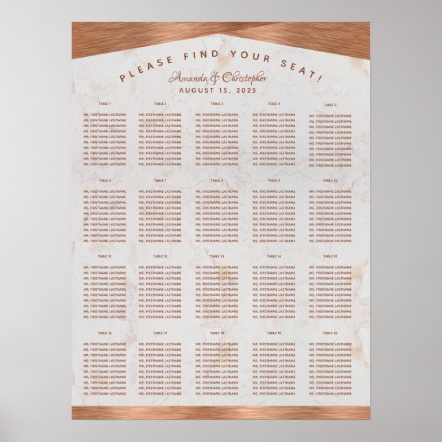 Poster Gráfico de assento de mesa de casamento mármore co (Frente)