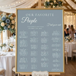 Poster Gráfico de Assentos Alfabetico Casamento Azul Empo