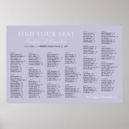 Poster Gráfico de Assentos Alfabetico Casamento Lilás Lav