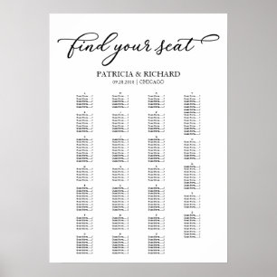 Poster Gráfico de Assentos Alfabetico Chic Script Preto