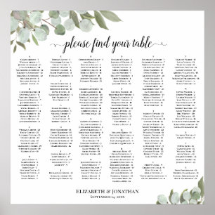 Poster Gráfico de Assentos Alfabetico com Verde de Eucali