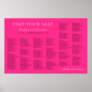 Poster Gráfico de Assentos Alfabetico de Casamento Rosa N