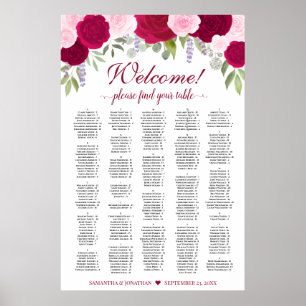 Poster Gráfico de Assentos Alfabetico Rosas Boho Rosa Mag
