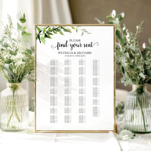 Poster Gráfico de Assentos Alfabético Verde Elegante
