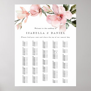 Poster Gráfico de Assentos Alfabéticos da Magnolia Floral