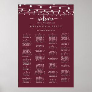Poster Gráfico de Assentos Alfabéticos das Luzes de Corda