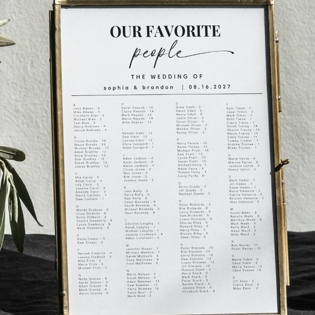 Poster Gráfico de Assentos Alfabéticos de Casamento (Criador carregado)