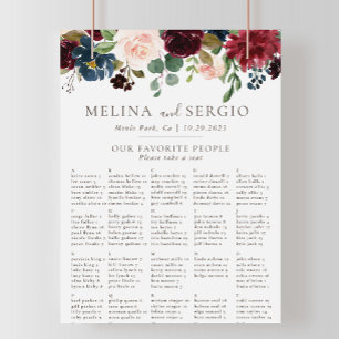 Poster Gráfico de Assentos Alfabéticos de Casamento Cláss