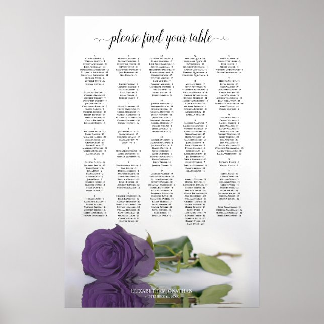 Poster Gráfico de Assentos Alfabéticos do Rosa Roxo Ameti (Frente)