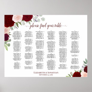Poster Gráfico de Assentos Alfabéticos dos Rosas de Boho