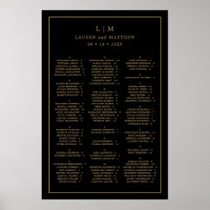 Poster Gráfico de Assentos Alfabéticos Dourados Pretos