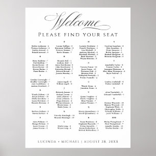 Poster Gráfico de Assentos Alfabéticos Elegante para 100