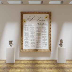 Poster Gráfico de Assentos Alfabéticos Florais Elegante