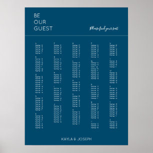 Poster Gráfico de Assentos Alfabéticos marinhos Azul