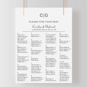 Poster Gráfico de Assentos Alfabéticos Minimalistas