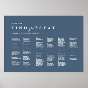 Poster Gráfico de Assentos Alfabéticos Mínimos Azul