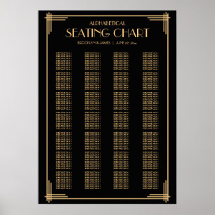 Póster Gráfico de Assentos Alfabéticos Negros