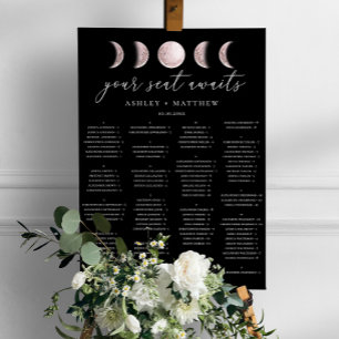 Poster Gráfico de Assentos Alfabéticos Negros Lua