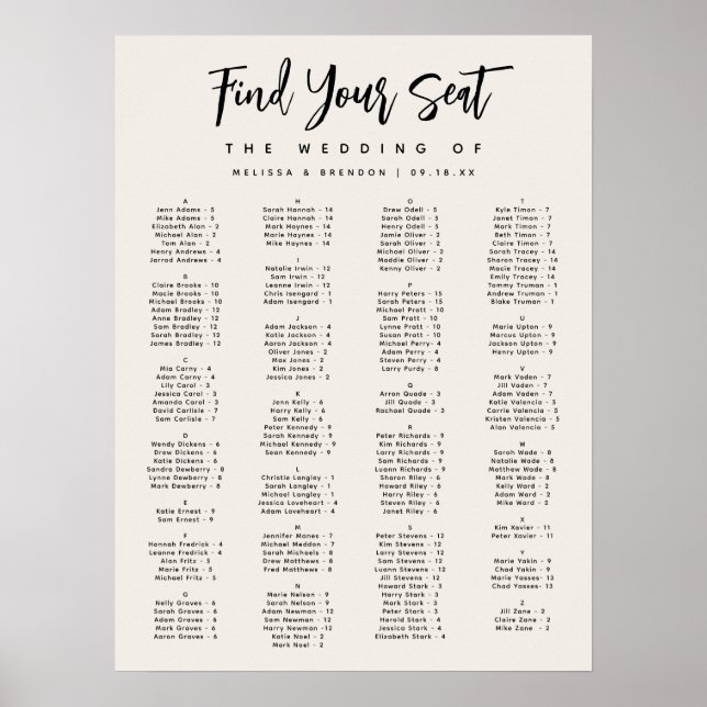 Poster Gráfico de Assentos Alfabéticos Oftalmológicos de  (Frente)