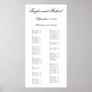 Poster Gráfico de Assentos Alfabéticos Simples Elegante