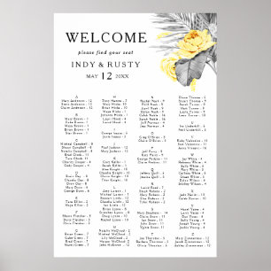 Poster Gráfico de Assentos Alfabéticos Tropicais Modernos