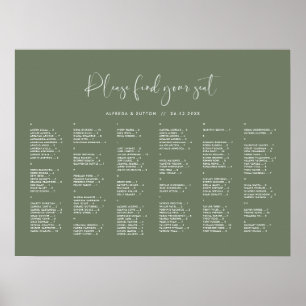 Poster Gráfico de assentos Alfabéticos Verdes do Elegante