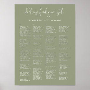 Poster Gráfico de assentos Alfabéticos Verdes Elegante Sa