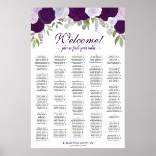 Poster Gráfico de Assentos Alfabéticos Verticais com Rosa