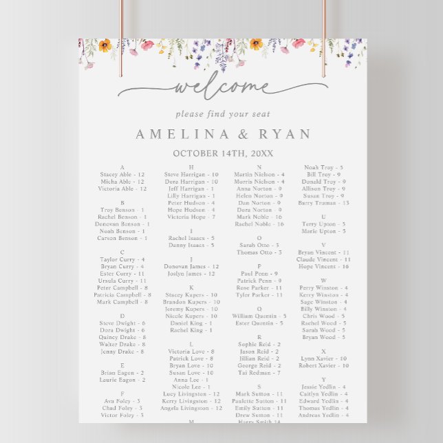 Poster Gráfico de Assentos Alfabetizado de Flores Silvest (Criador carregado)