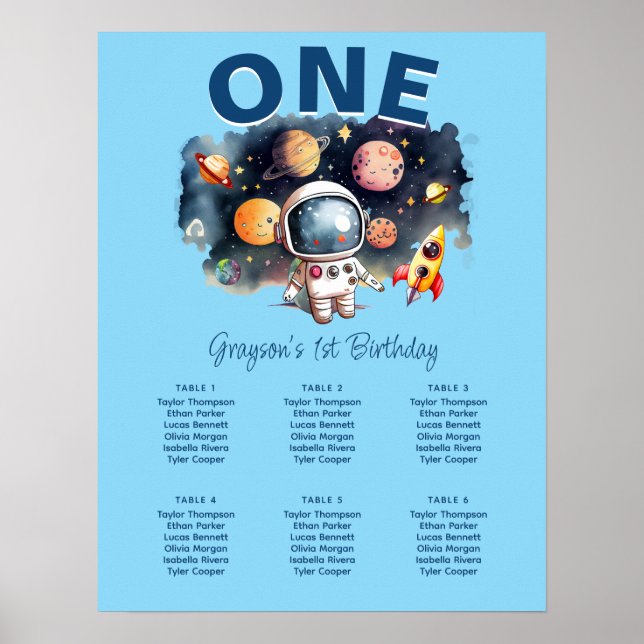 Poster Gráfico de Assentos Azuis de Astronauta no Exterio (Frente)