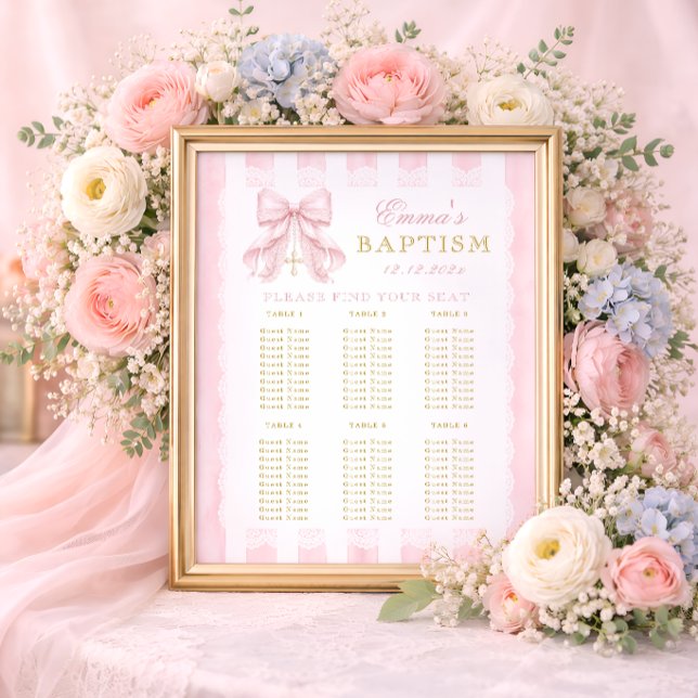 Poster Gráfico de Assentos Bebê Menina Arco Rosa Batismo (Criador carregado)