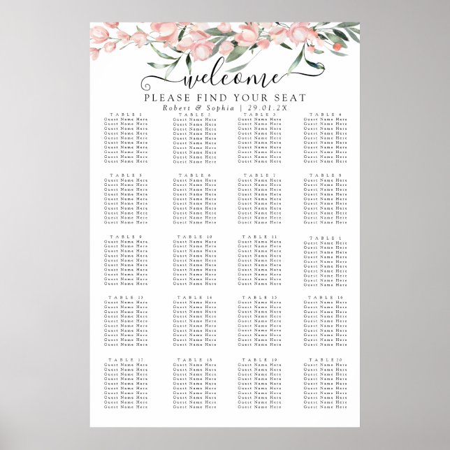 Poster Gráfico de Assentos Blush Pink Bloom (Frente)