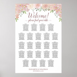 Poster Gráfico de Assentos Casamento Rosas Cor-de-Rosa Be