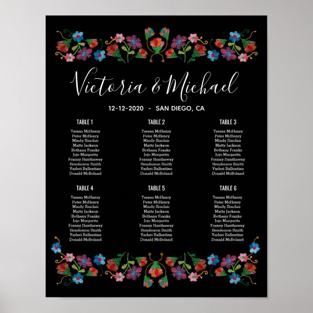 Poster Gráfico de Assentos com Bordado Floral Fiesta Mexi (Frente)