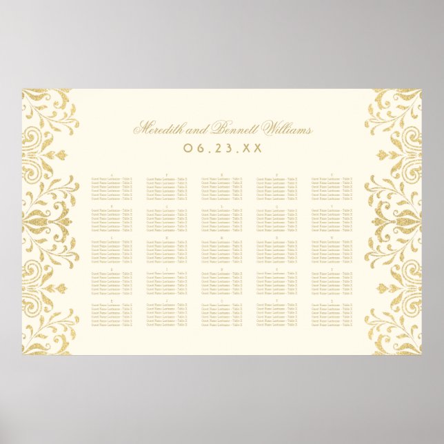 Poster Gráfico de Assentos com Trabalho de Rolo Dourado e (Frente)