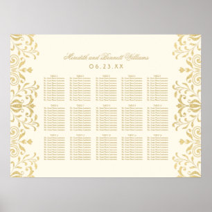 Poster Gráfico de Assentos com Trabalho de Rolo Dourado e