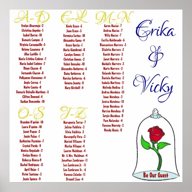 Poster Gráfico de assentos da Bela e da Besta (Frente)