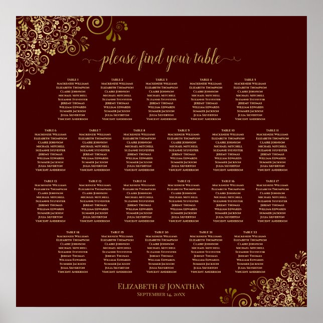 Poster Gráfico de Assentos da Mesa Auburn Brown e Dourado (Frente)