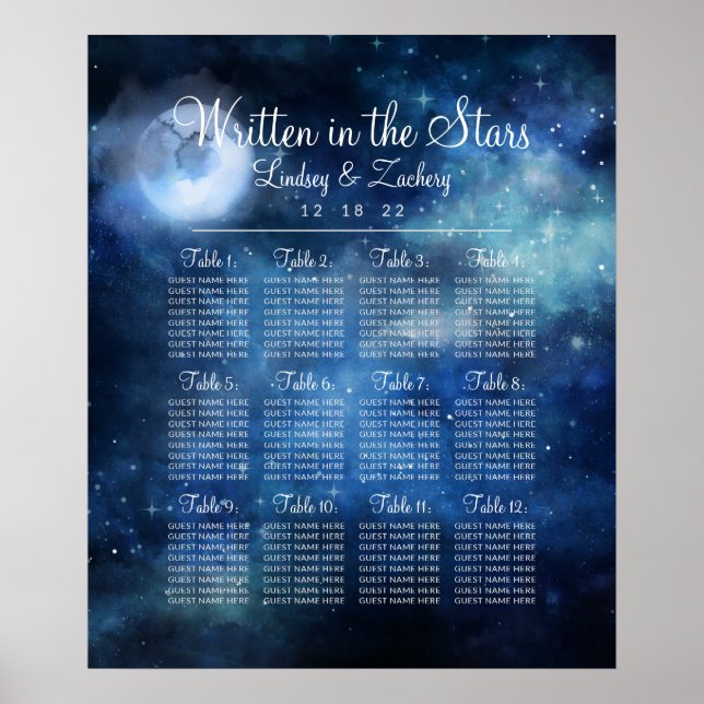 Poster Gráfico de Assentos da Mesa de Casamento da Lua Ch (Frente)