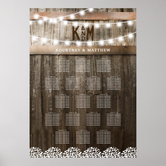 Poster Gráfico de Assentos da Mesa de Casamento Rústico B (Frente)