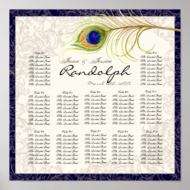 Póster Gráfico de Assentos da Mesa de Recepção de Peacock (Frente)