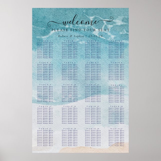 Poster Gráfico de Assentos da Praia Summer Blue (Frente)