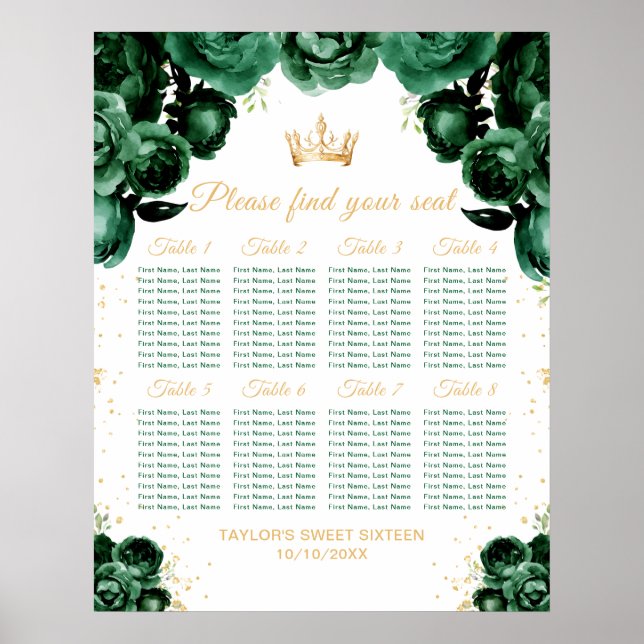 Poster Gráfico de Assentos da Princesa Verde Doce Dezesse (Frente)