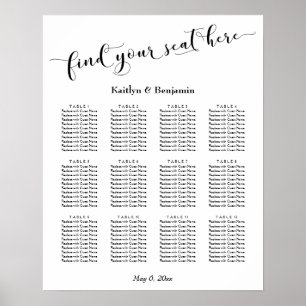 Poster Gráfico de Assentos da Recepção de Casamento com T