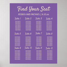 Poster Gráfico de Assentos da Recepção de Casamento Roxo