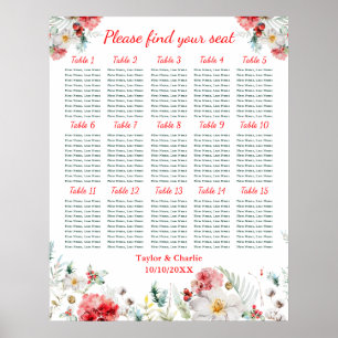Poster Gráfico de Assentos de 15 Mesas para Casamento Flo