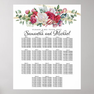 Poster Gráfico de Assentos de 18 Mesas do Casamento Verde