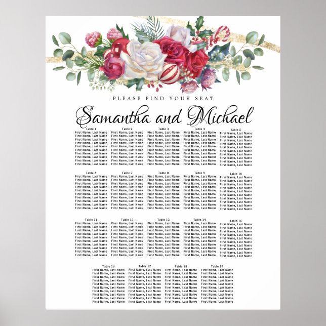 Poster Gráfico de Assentos de 19 Mesas na Grande Veneraçã (Frente)