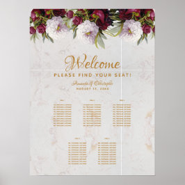 Poster Gráfico de Assentos de 5 Mesas Mármore Burgundy Pe