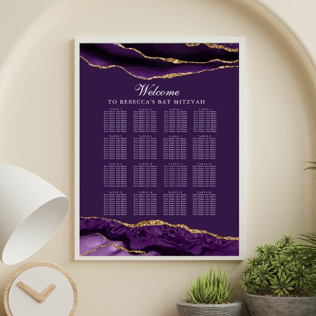 Poster Gráfico de Assentos de Agate Dourado Roxo Chic (Criador carregado)